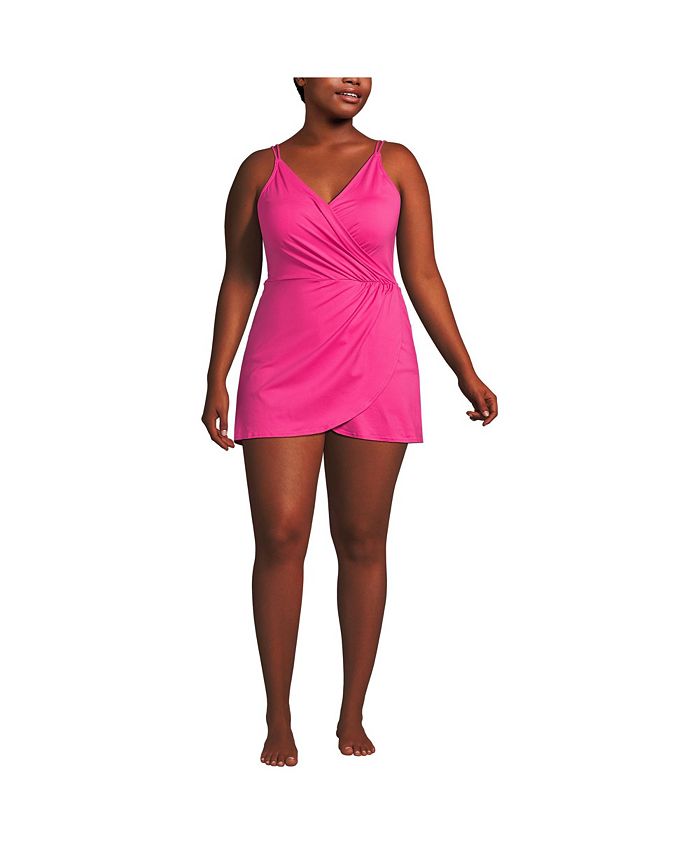 Lands' End Plus Size Chlorine Resistant Tulip Wrap Swim Dress One Piece