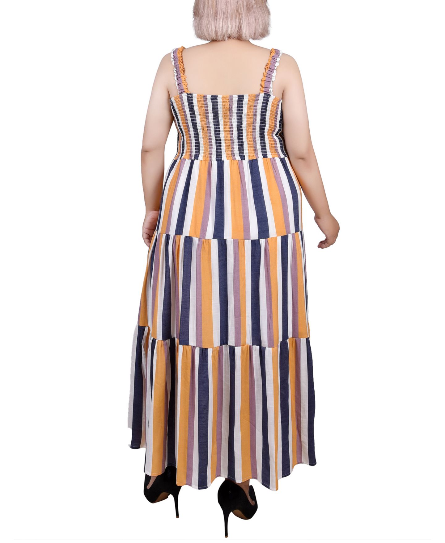 Женское платье NY Collection Plus Size Smocked-Bodice Tiered, цвет: Синий — фото 2
