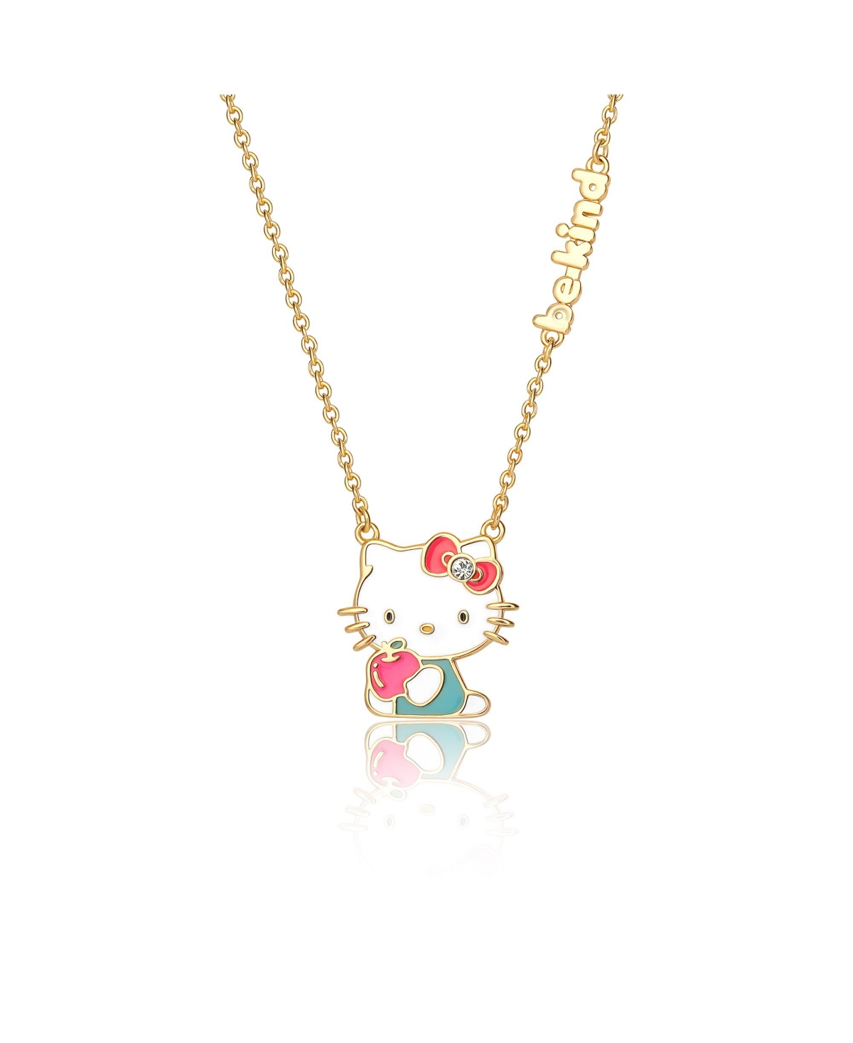 Sanrio Crystal "Be Kind" Apple Necklace - 18'' Chain - Gold tone, white, pink