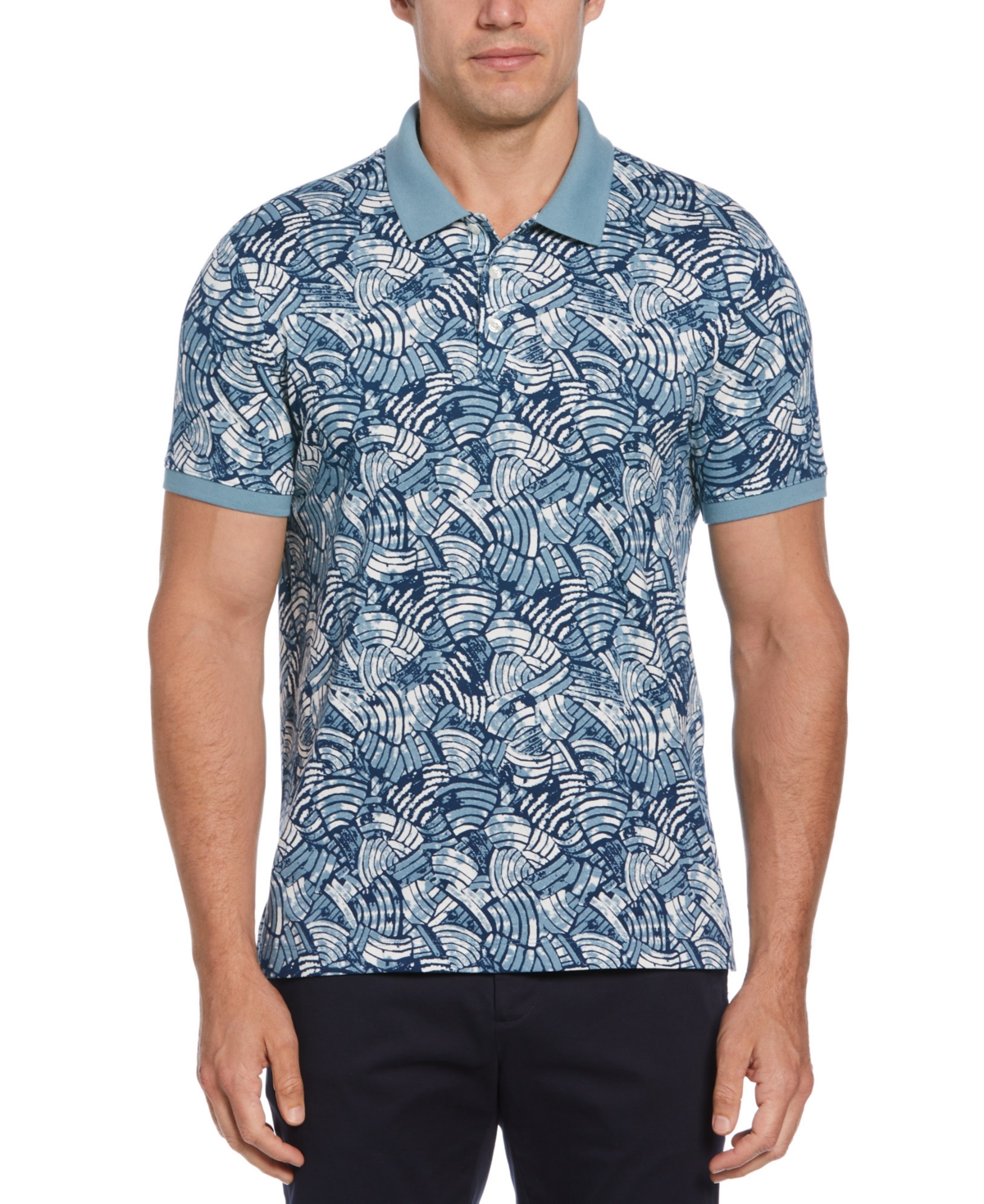 Shop Perry Ellis Men's Short Sleeve Geo Print Polo Shirt In Citadel