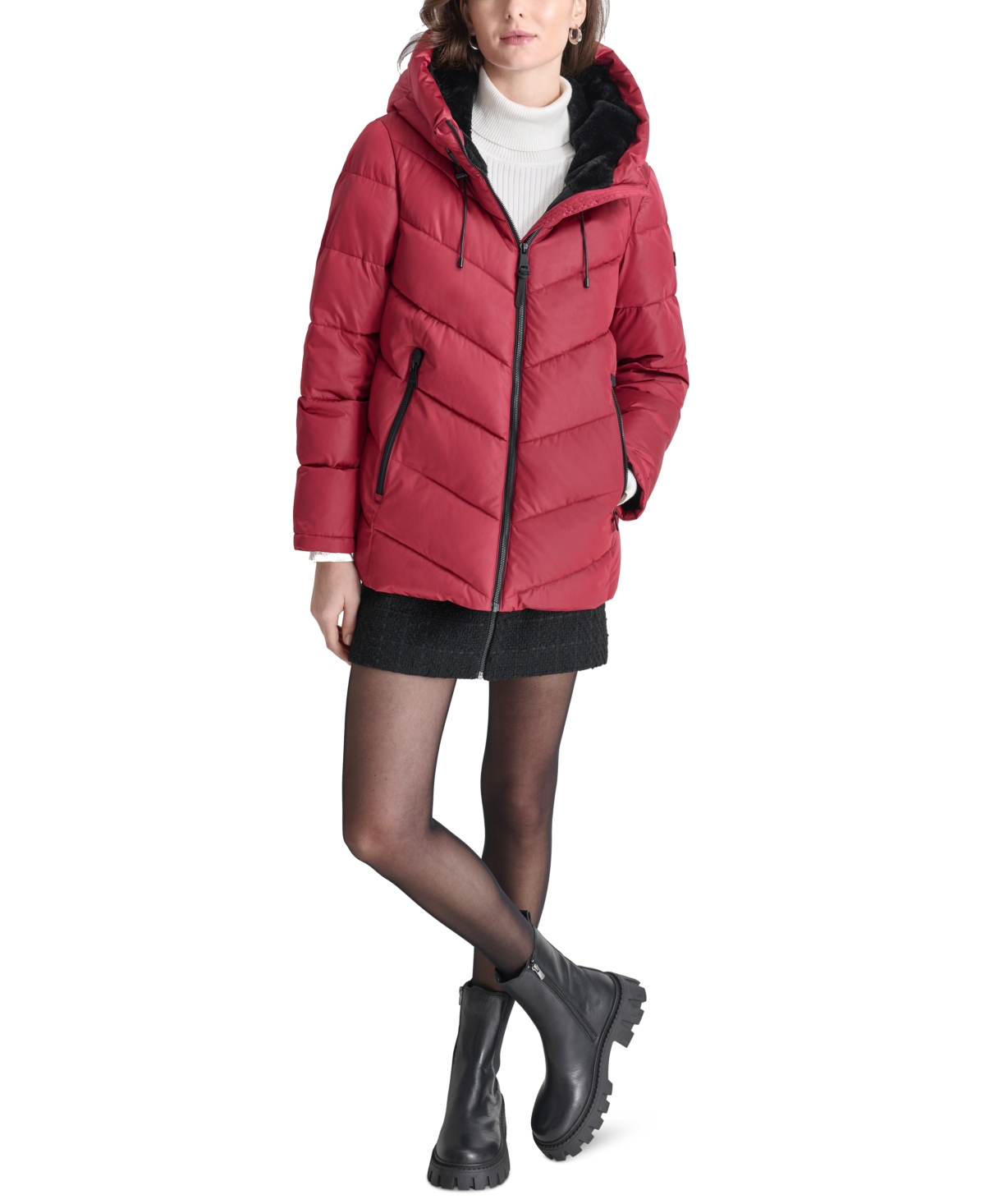 Dkny Women's Hooded Zip-Front Puffer Coat