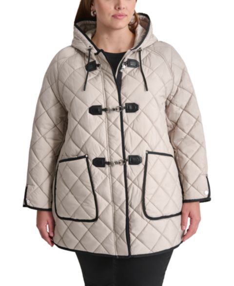 Женские куртки DKNY Plus Size Hooded Toggle-Front Quilted Coat