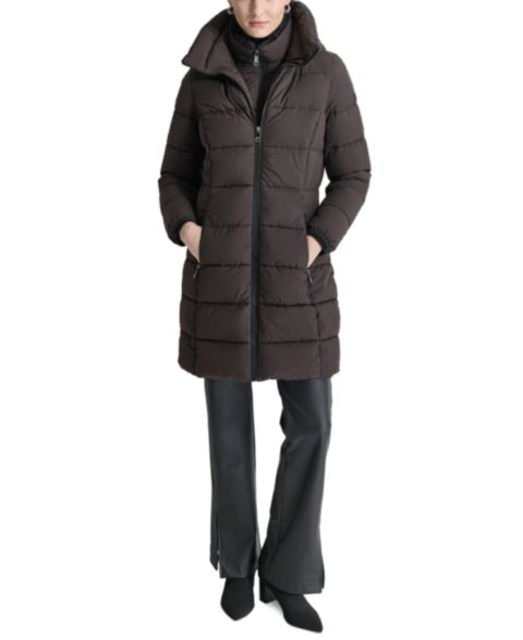 Женские куртки DKNY Bibbed Hooded Zip-Front Puffer Coat