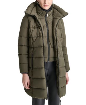 Women's Bibbed Hooded Zip-Front Puffer Coat
