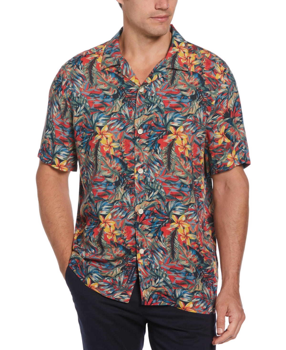Shop Perry Ellis Men's Short Sleeve Button-front Tropical Camp Shirt In Watermelon