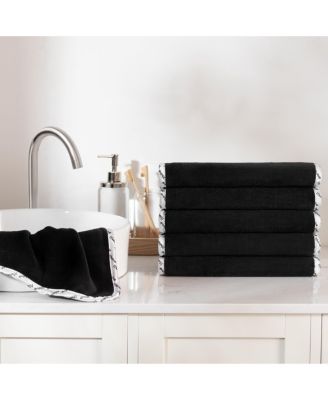 Bck2u Black Coral Fleece Makeup Removal Washcloths with Satin Printed Piping (Pack of 6), 13x13, Black