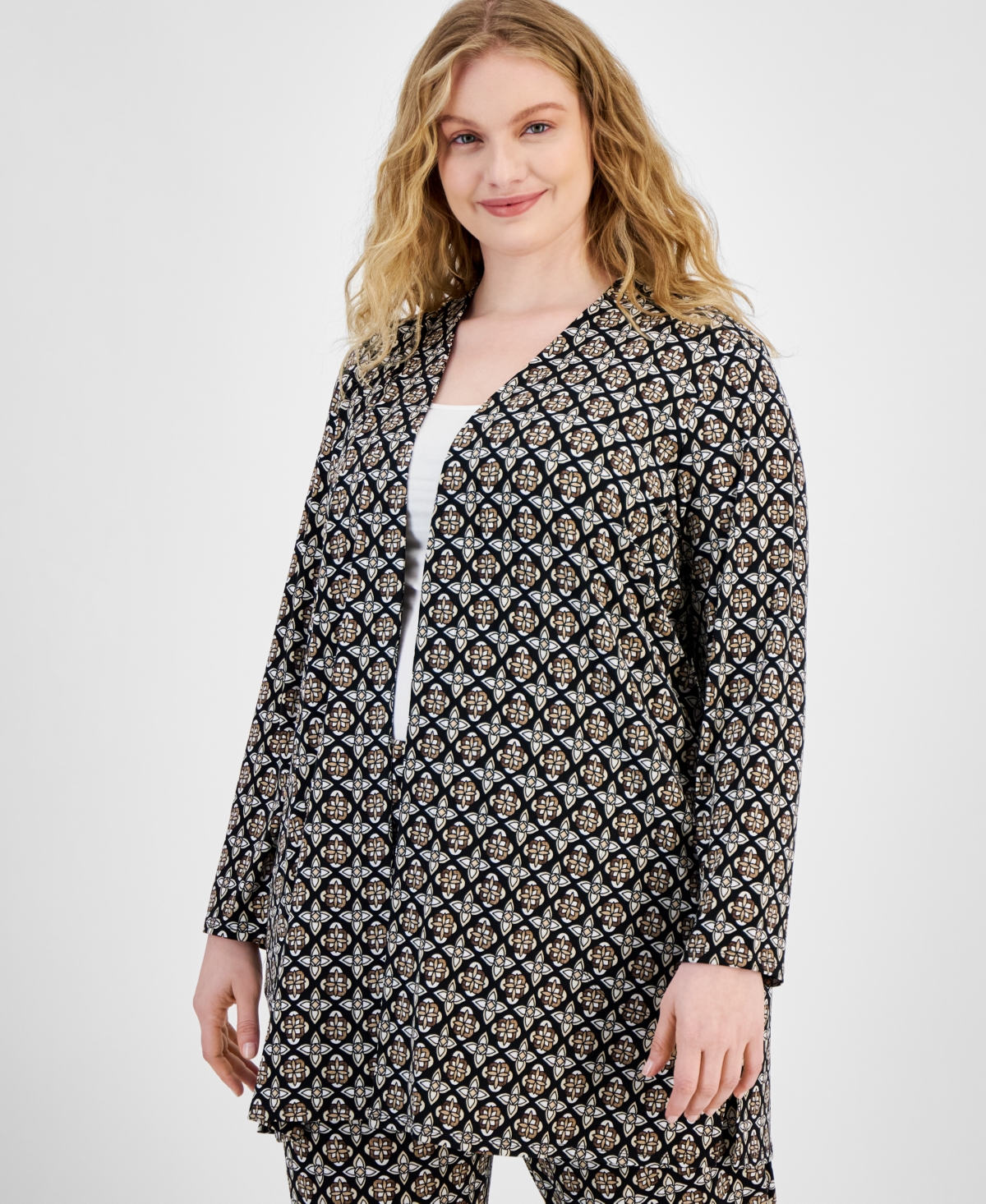 Jm Collection Plus Size Francesca Foulard Cardigan, Created for Macy's