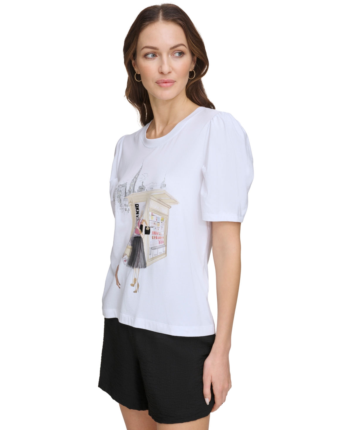 Dkny Women's Graphic-Print Puff-Sleeve T-Shirt