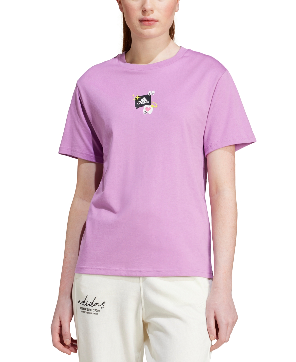 Adidas Originals Women's Remoji Graphic-print Cotton T-shirt In Preloved Purple