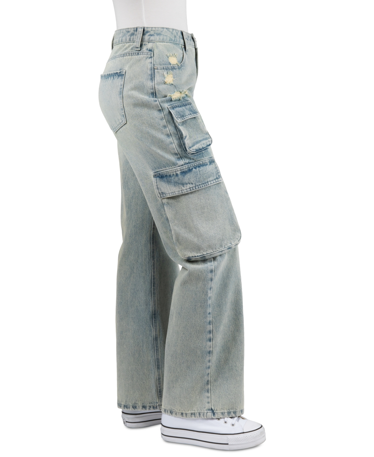 Shop Indigo Rein Juniors' Cotton High-rise Curvy Skater Jeans In Light Blue