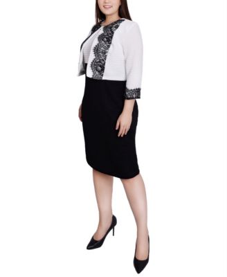 Petite Lace-Detail 2 Piece Textured Knit Dress Set