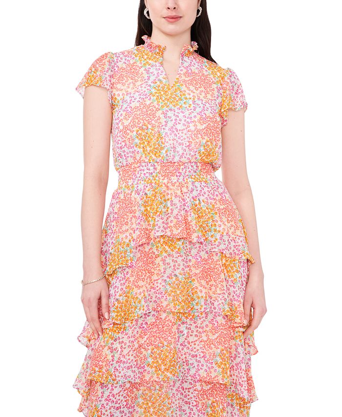 Sam & Jess Women's Floral-Printed Smocked-Waist Tiered Midi Dress - Macy's
