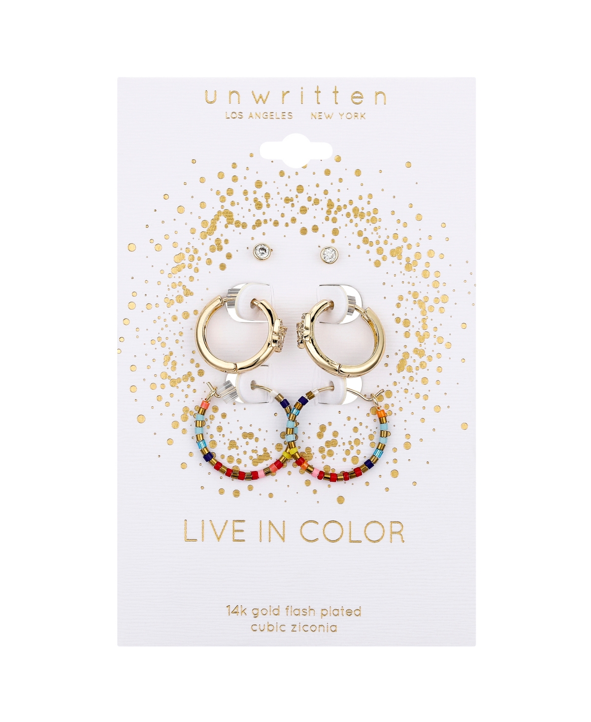 Shop Unwritten Cubic Zirconia Butterfly And Multi Color Beaded Hoop Stud Earring Set In Gold