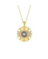 Genevive Sterling Silver 14k Gold Plated with Cubic Zirconia Evil Eye Light Rays Medallion Pendant Necklace - Gold