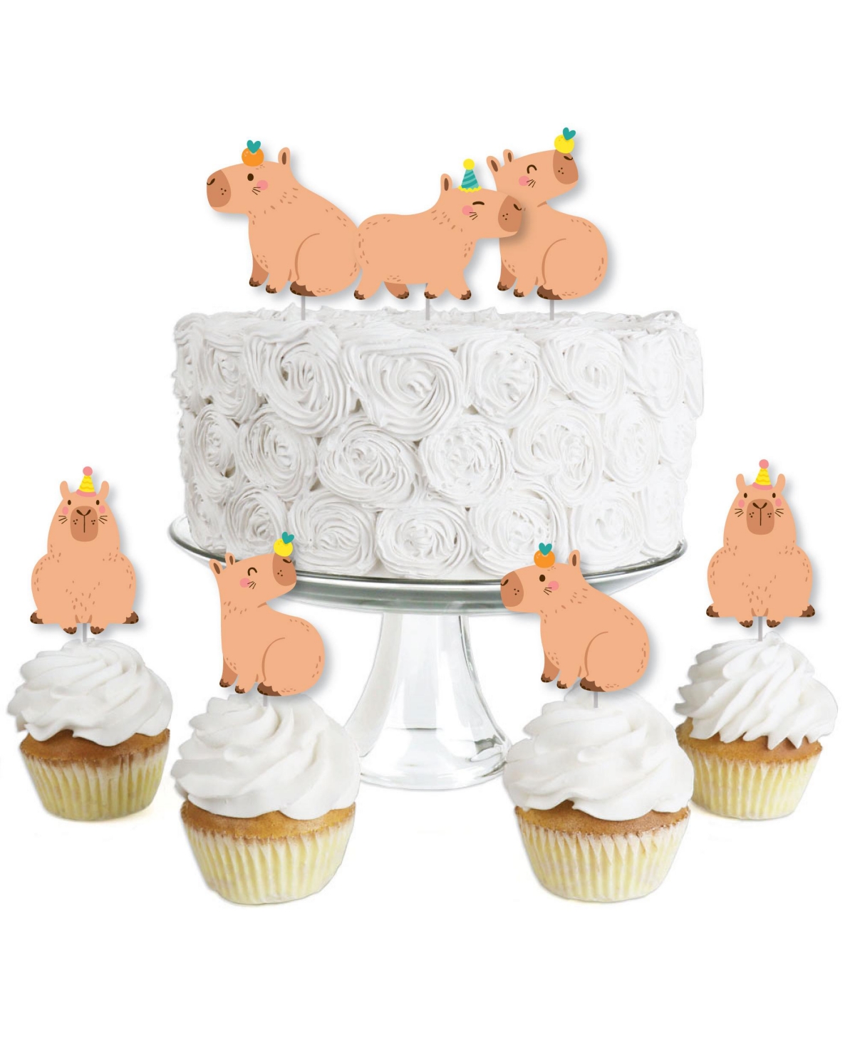 Capy Birthday - Dessert Cupcake Toppers - Capybara Party Clear Treat Picks 24 Ct - Brown