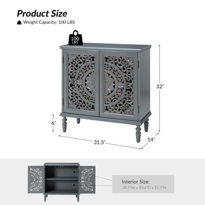 Ismenides Transitional 32" Tall 2-Door Accent Cabinet with Floral Design