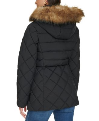 Women's Bibbed Faux-Fur-Trim Hooded Puffer Coat, Created for Macy's