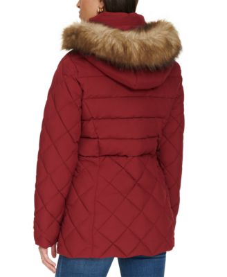 Women's Bibbed Faux-Fur-Trim Hooded Puffer Coat, Created for Macy's