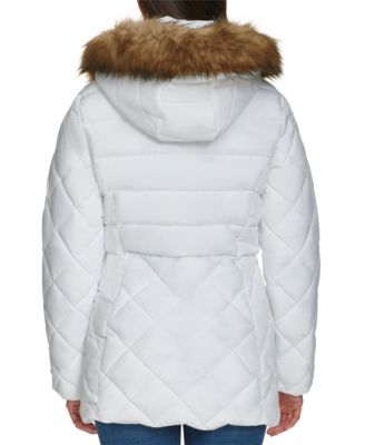 Women's Bibbed Faux-Fur-Trim Hooded Puffer Coat, Created for Macy's