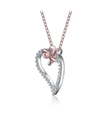 Sterling Silver Cubic Zirconia Heart and Bowtie Necklace