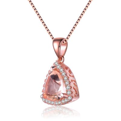 Sterling Silver 18K Rose Gold Overlay Champagne Cubic Zirconia Triangle Necklace
