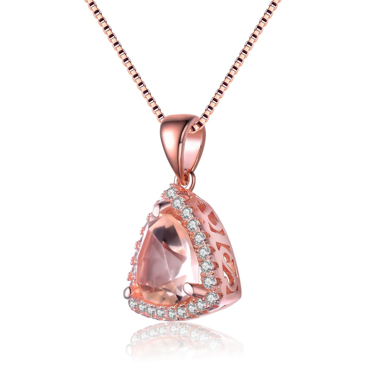 Genevive Sterling Silver 18K Rose Gold Overlay Champagne Cubic Zirconia Triangle Necklace