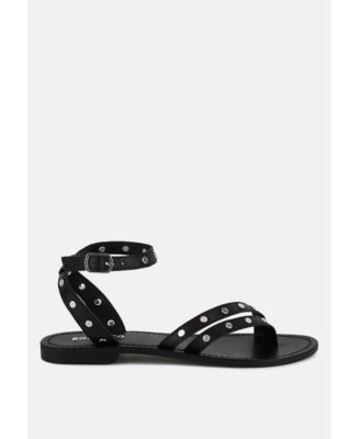 OPRAH Womens Studs Embellished Flat Sandals