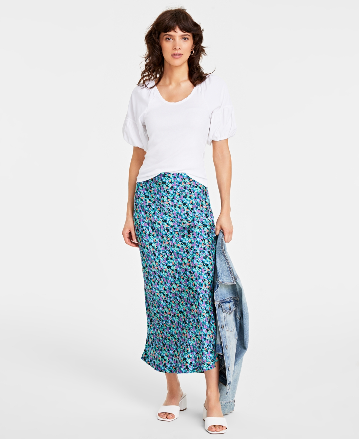 Macy's On 34th Women's Floral Slip Skirt, Created For  In Tepid Teal