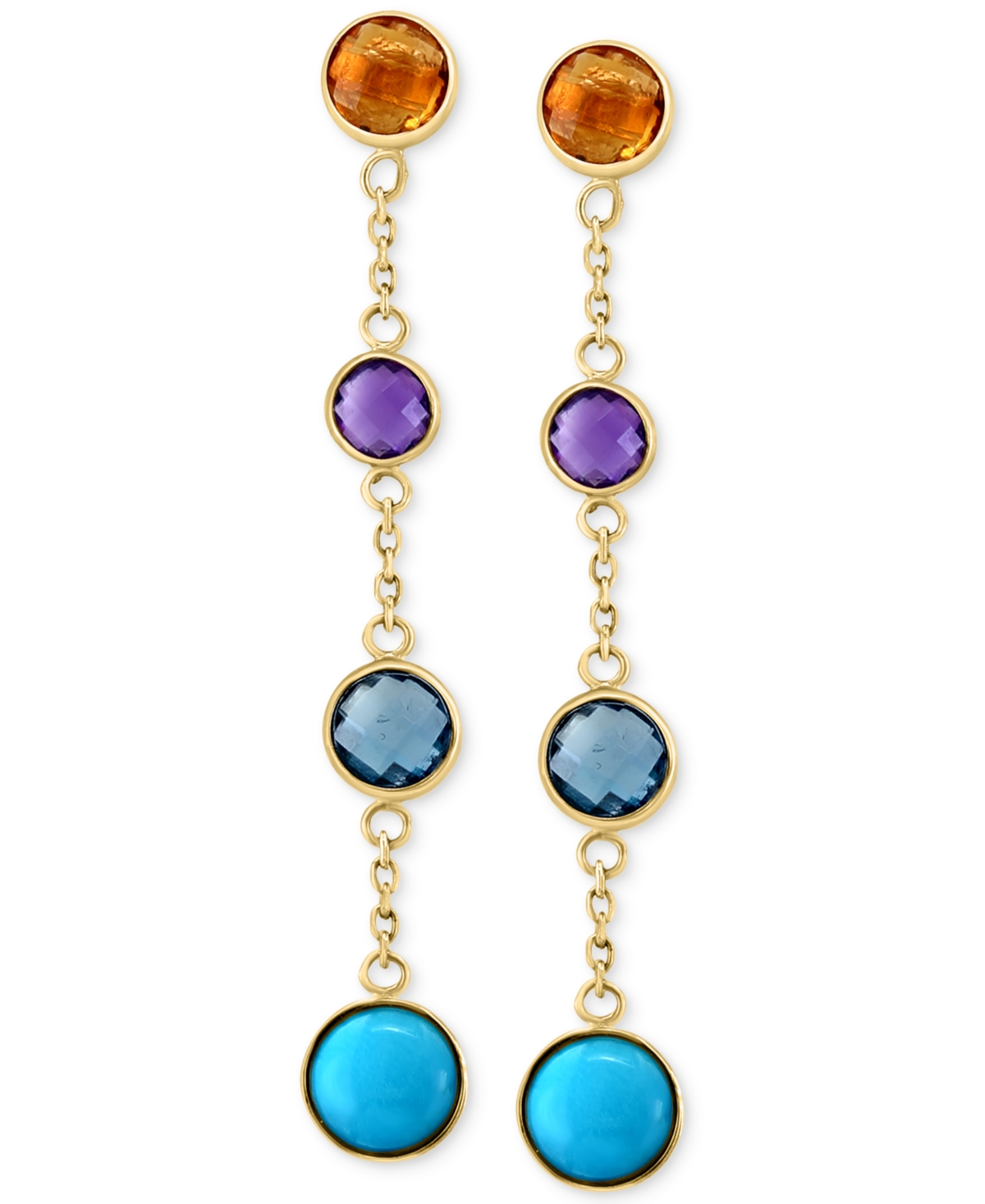 EFFY COLLECTION EFFY MULTI-GEMSTONE (1-7/8 CT. T.W.) & TURQUOISE BEZEL CHAIN DROP EARRINGS IN 14K GOLD 