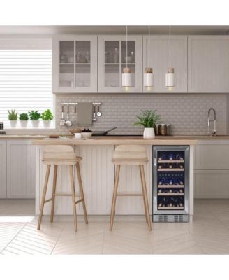 15" Built-in 29 Bottle Dual Zone Compressor Wine Fridge in Stainless Steel, Quiet Operation with Beech Wood Shelves