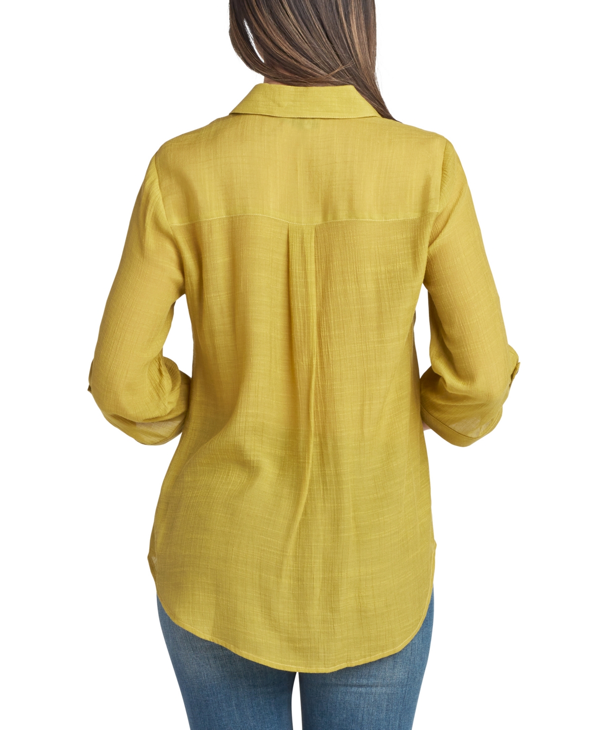 Bcx Juniors' Gauzy Collared Roll-Tab 3/4-Sleeve Shirt
