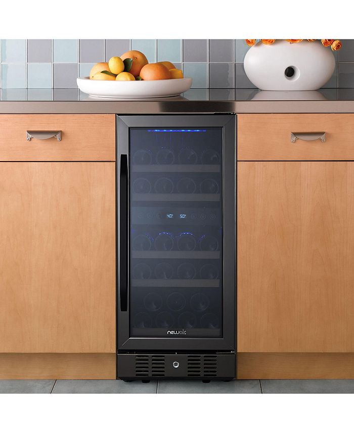 Newair Freestanding 28 Bottle Dual Zone Compressor Wine Fridge in Stainless Steel, Adjustable