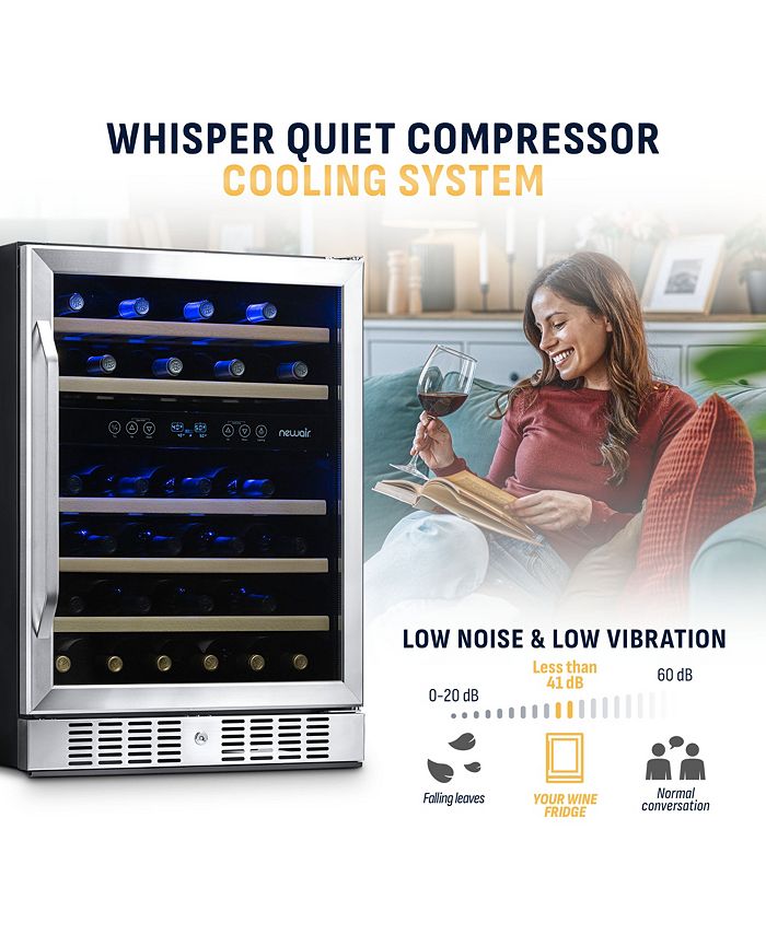 Newair 24 Inch Builtin 46 Bottle Dual Zone Compressor Wine Fridge in