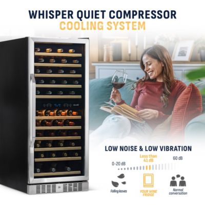 27" Built-in 116 Bottle Dual Zone Compressor Wine Fridge in Stainless Steel, Quiet Operation with Smooth Rolling Shelves