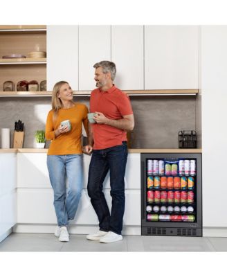 24" Beverage Refrigerator Cooler, 177 Can Black Stainless Steel with Triple-Layer Tempered Glass Door, Built-in Counter or Freestanding Fridge, Compressor Cooling, with Precision Digital Temperature Control