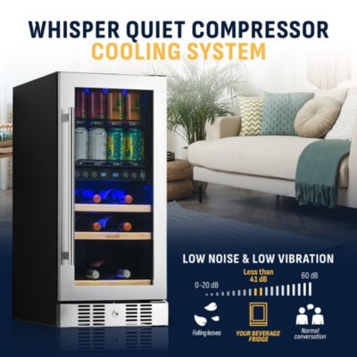 15" Premium Built-in Dual Zone 9 Bottle and 48 Can Wine and Beverage Fridge in Stainless Steel with SplitShelf