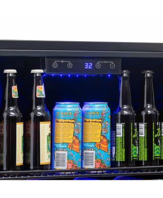 24" Built-in 160 Can Outdoor Beverage Fridge in Weatherproof Stainless Steel with Auto-Closing Door and Easy Glide Casters