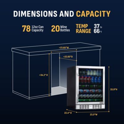 24" Built-in 177 Can Beverage Fridge in Stainless Steel with Precision Temperature Controls and Adjustable Shelves
