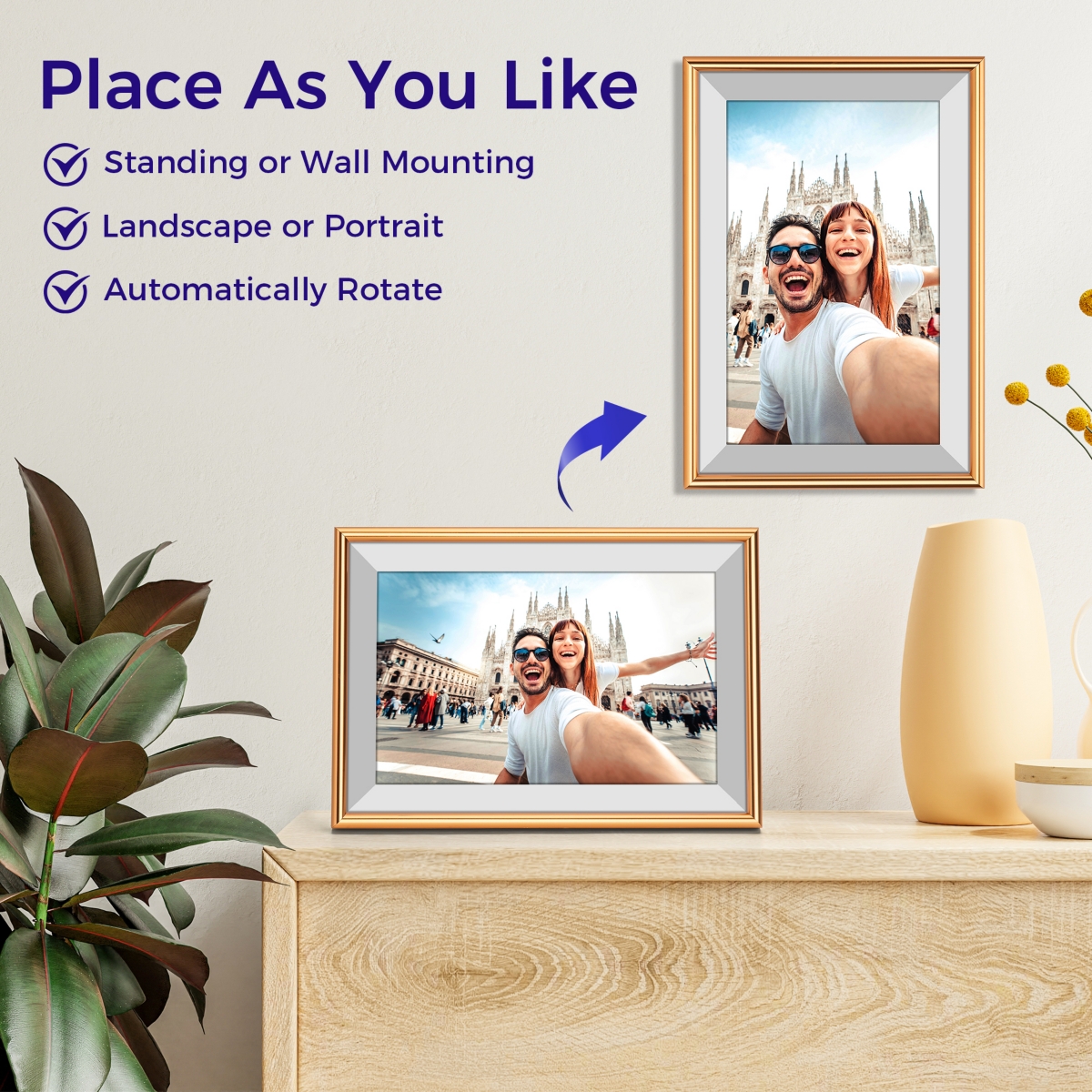 Elime 10.1" WiFi Frameo Digital Picture Frame - Auto Rotate Free Unlimited Storage