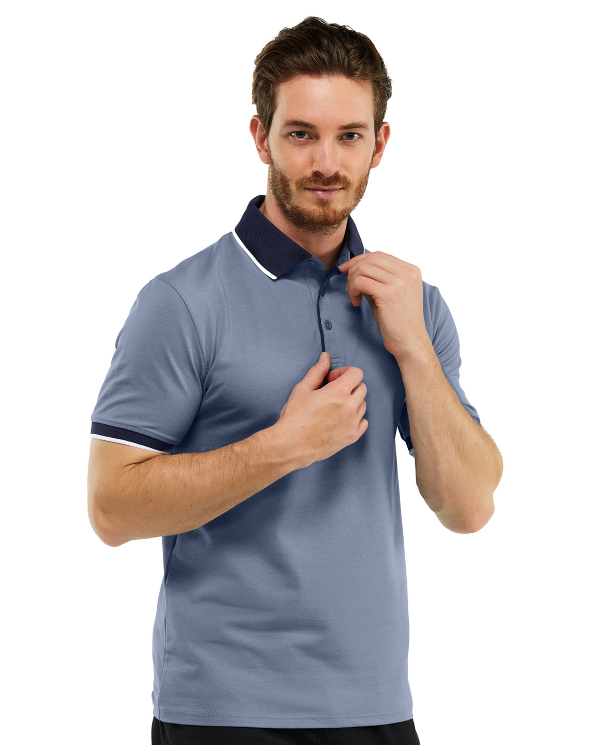 Mio Marino Big & Tall Classic-Fit Cotton-Blend Pique Polo Shirt with Contrast Collar