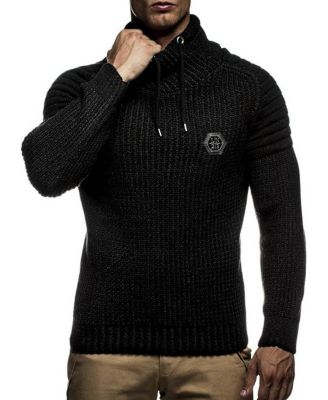 Men's Knitted Winter Pullover with Shawl Collar Sweater Hoodie Sweatshirt Slim Fit Long Sleeve