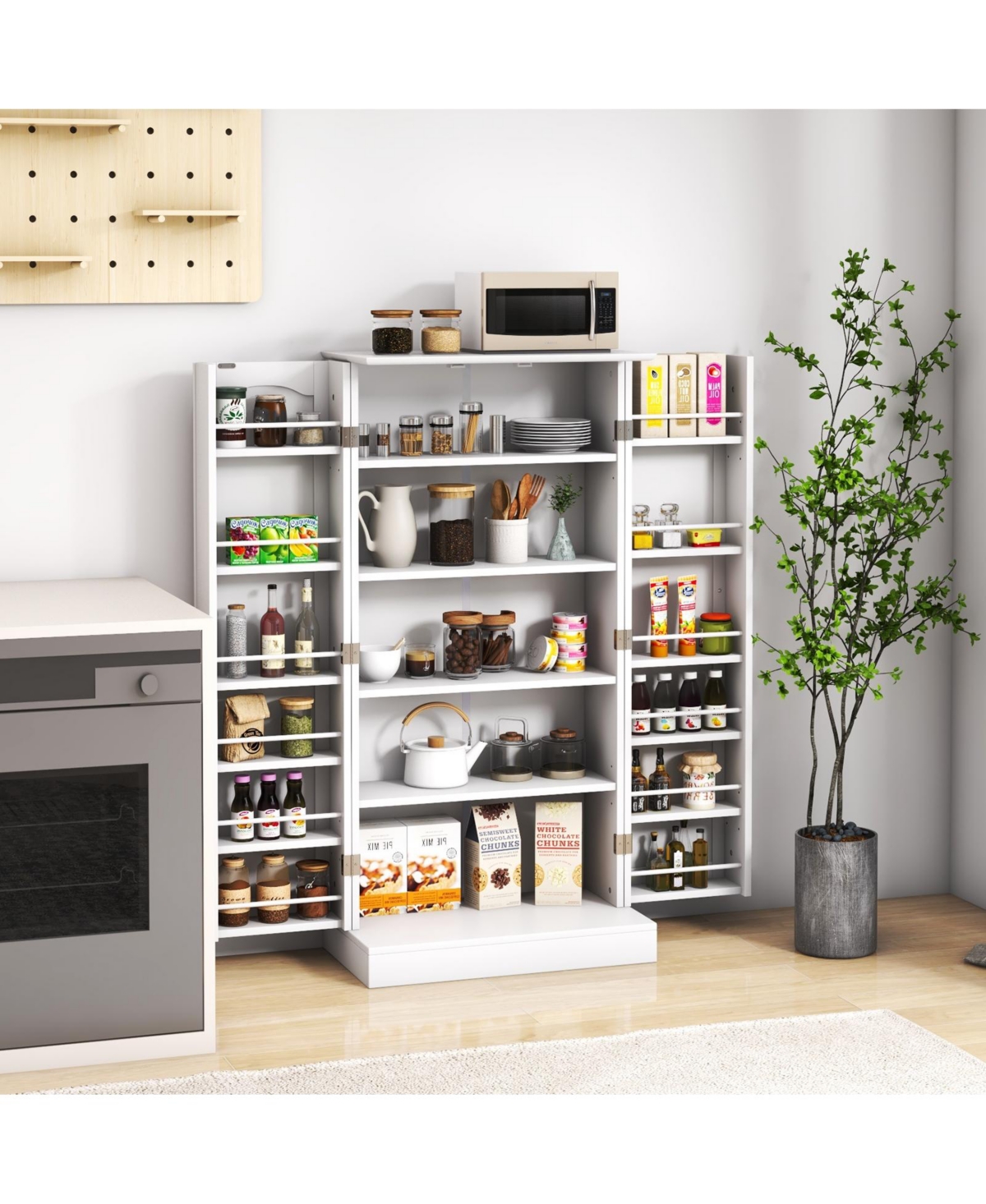 Slickblue Freestanding Buffet Cupboards Sideboard with 2 Doors and Anti-Tipping Devices- White