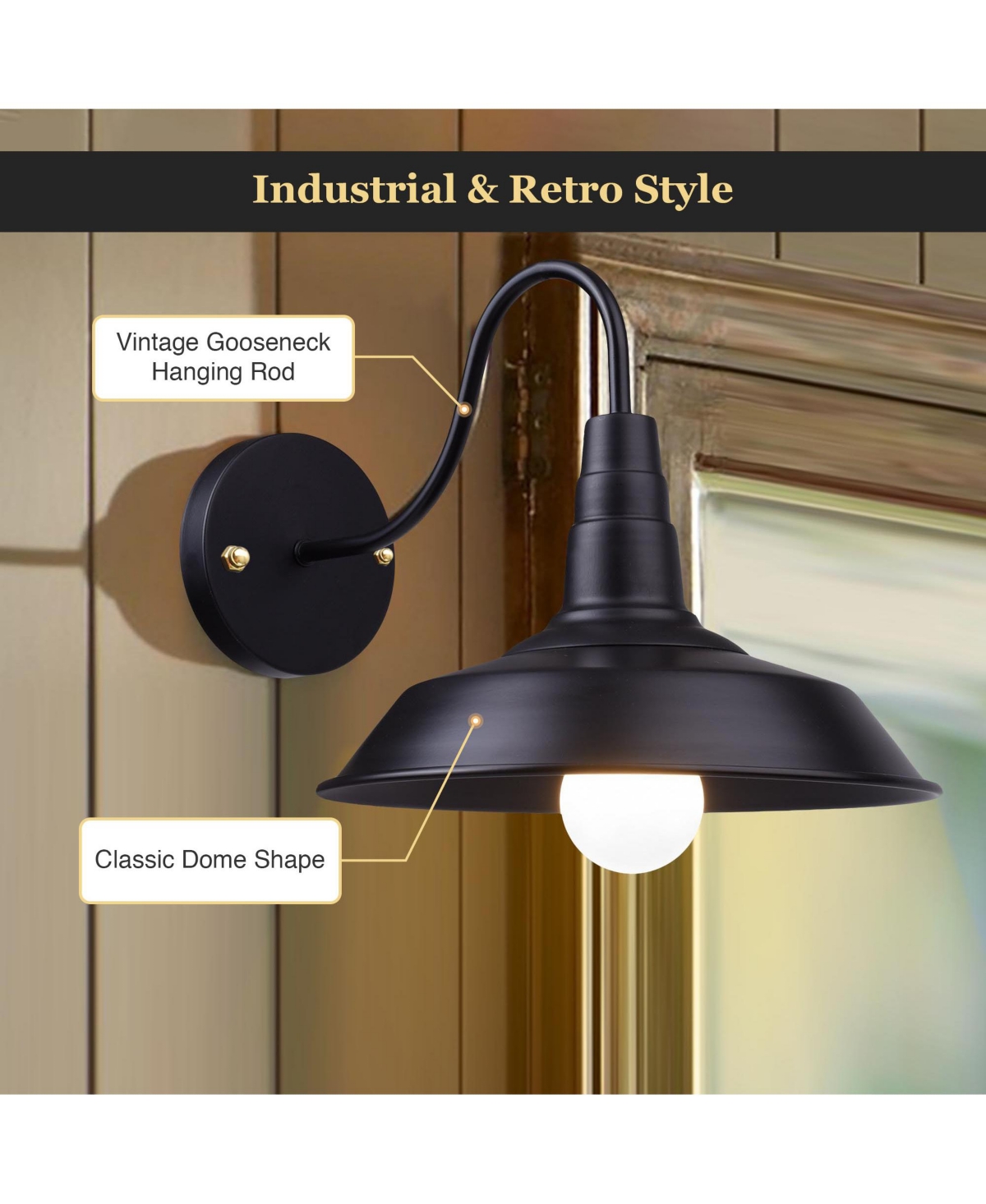 Yescom Retro Vintage Industrial Wall Sconce Gooseneck Barn Light Metal Shade 2 Pack
