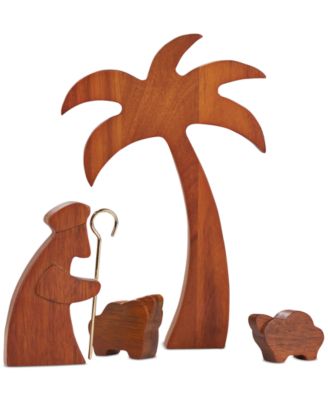 Nambé - Acacia Wood Shepherd & Sheep 4-Pc. Nativity Set