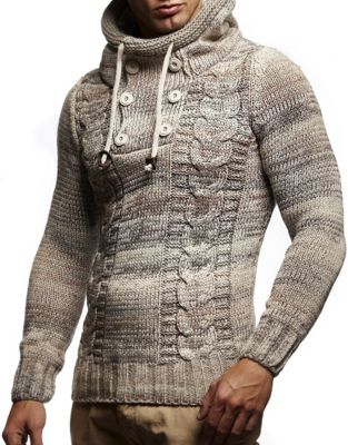 Men's Knit Hoodie Sweater with Button Accents – Cable Knit Design