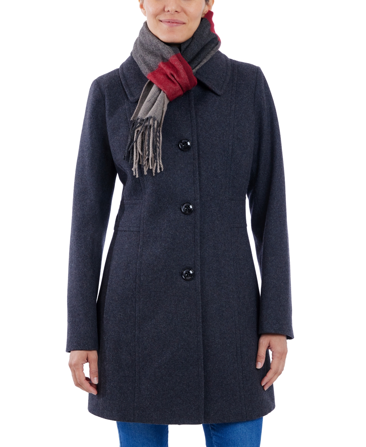 London Fog Women's Single-Breasted Peacoat & Scarf