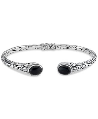 Macy's - Onyx Filigree Hinged Cuff Bangle Bracelet in Sterling Silver