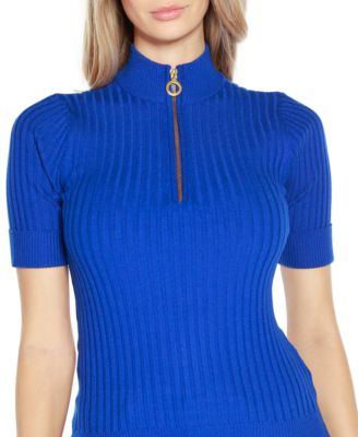 Black Label Ribbed Zip Mock Neck Top