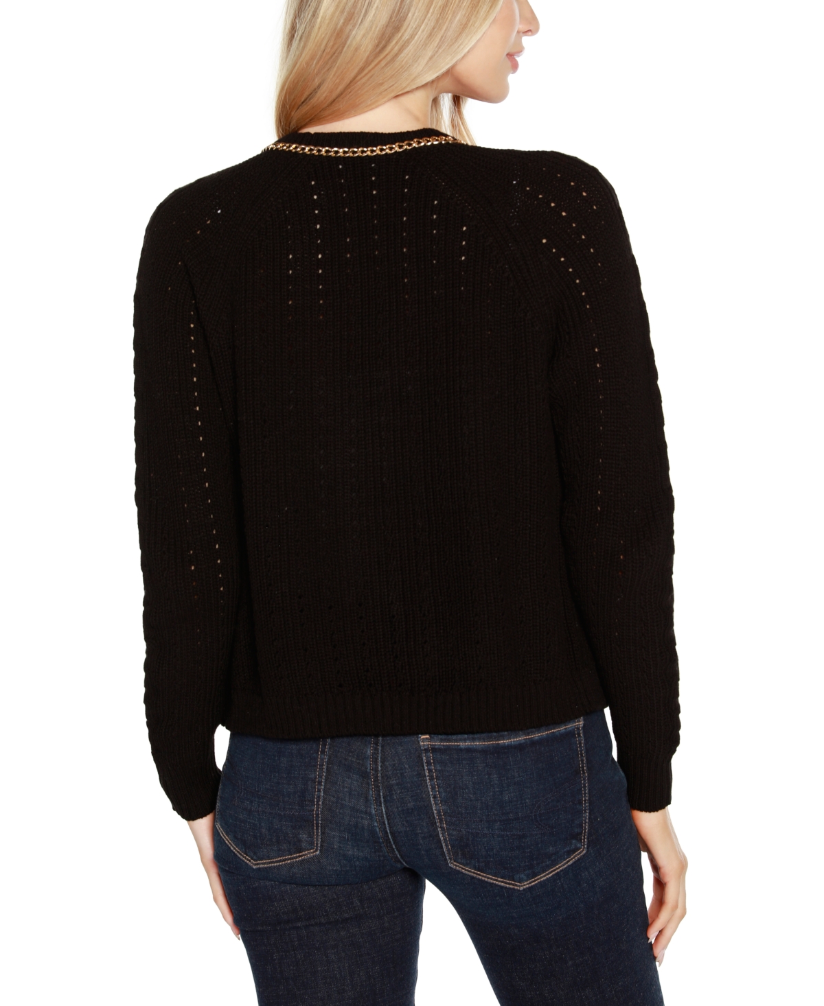 Shop Belldini Black Label Chain Detail Shrug Cardigan Sweater In Wht,gold