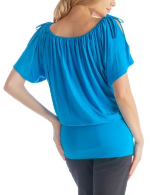 Solid Color Short Sleeve Split Shoulder Top